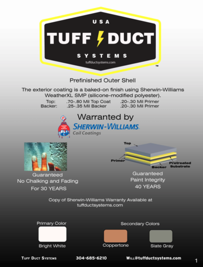 Tuff Duct Systems Prefinished Outer Shell - Sherwin Williams Warranty